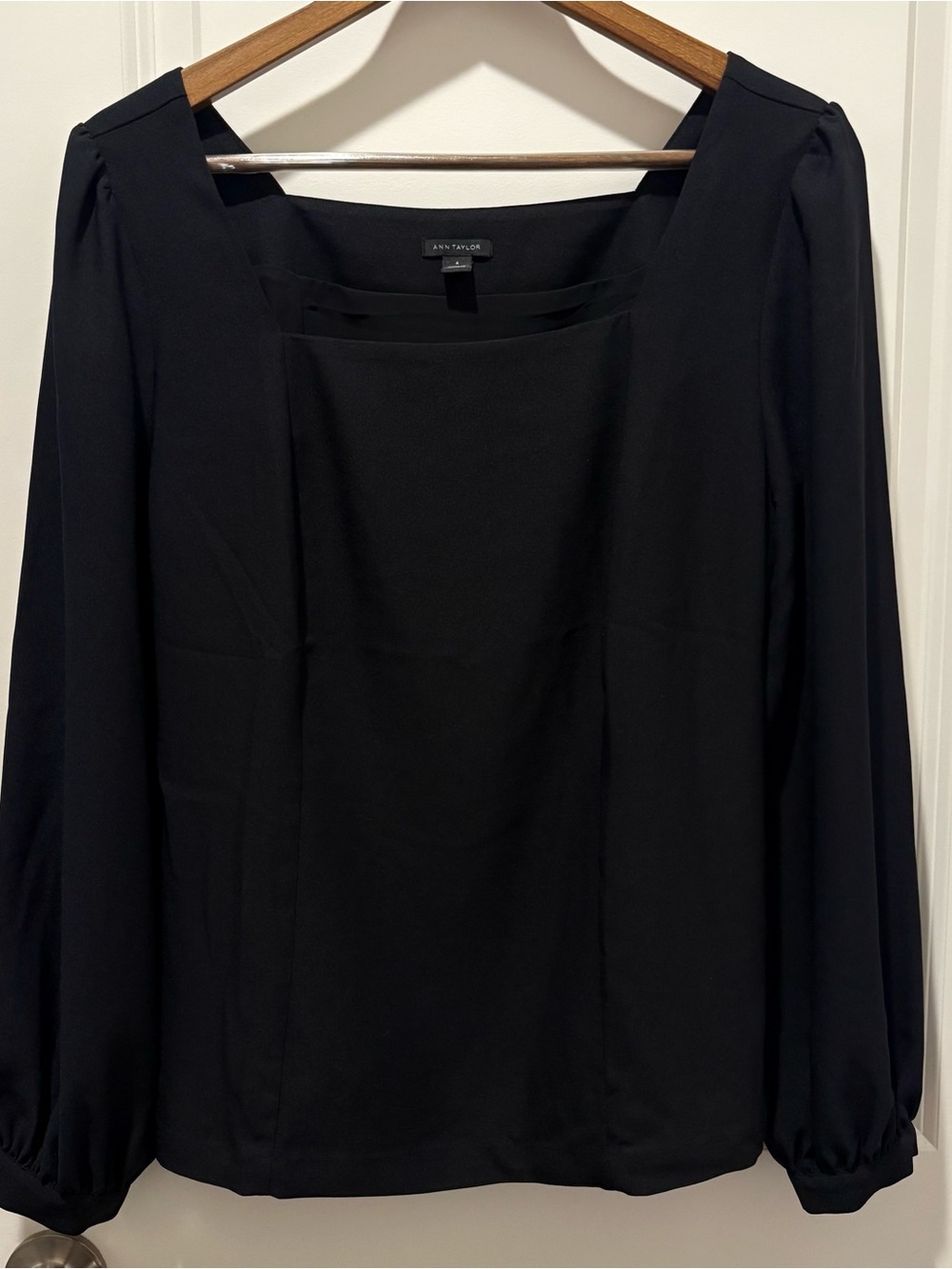 Ann Taylor Black Long-Sleeve Square Neck Blouse Perfect for Office
